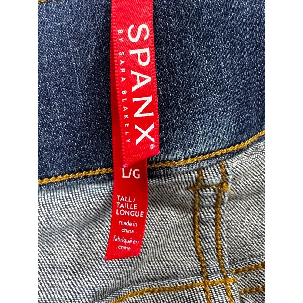 Spanx Womens Flare Tall Pull On Blue Denim Jeans L Tall Meas: 32x35